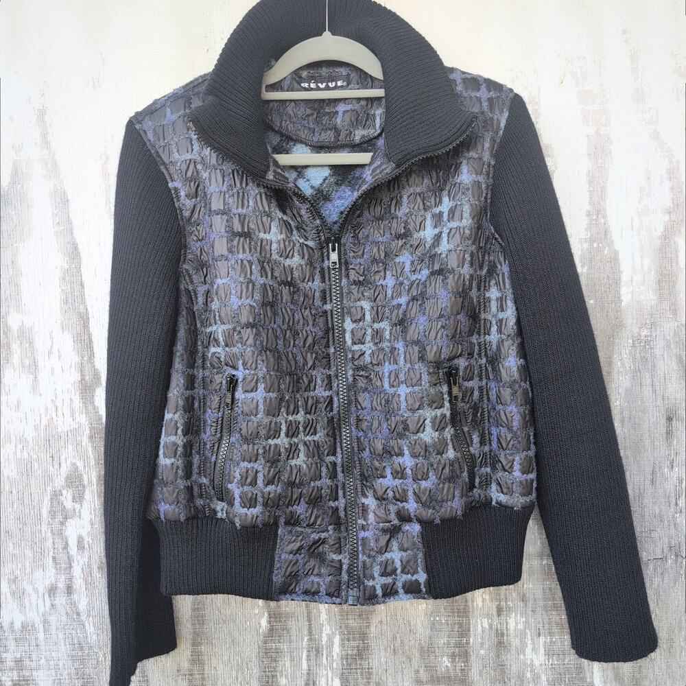 REVUE Wool Blend Bomber Jacket Women's XL Full Zip Checkered Moody